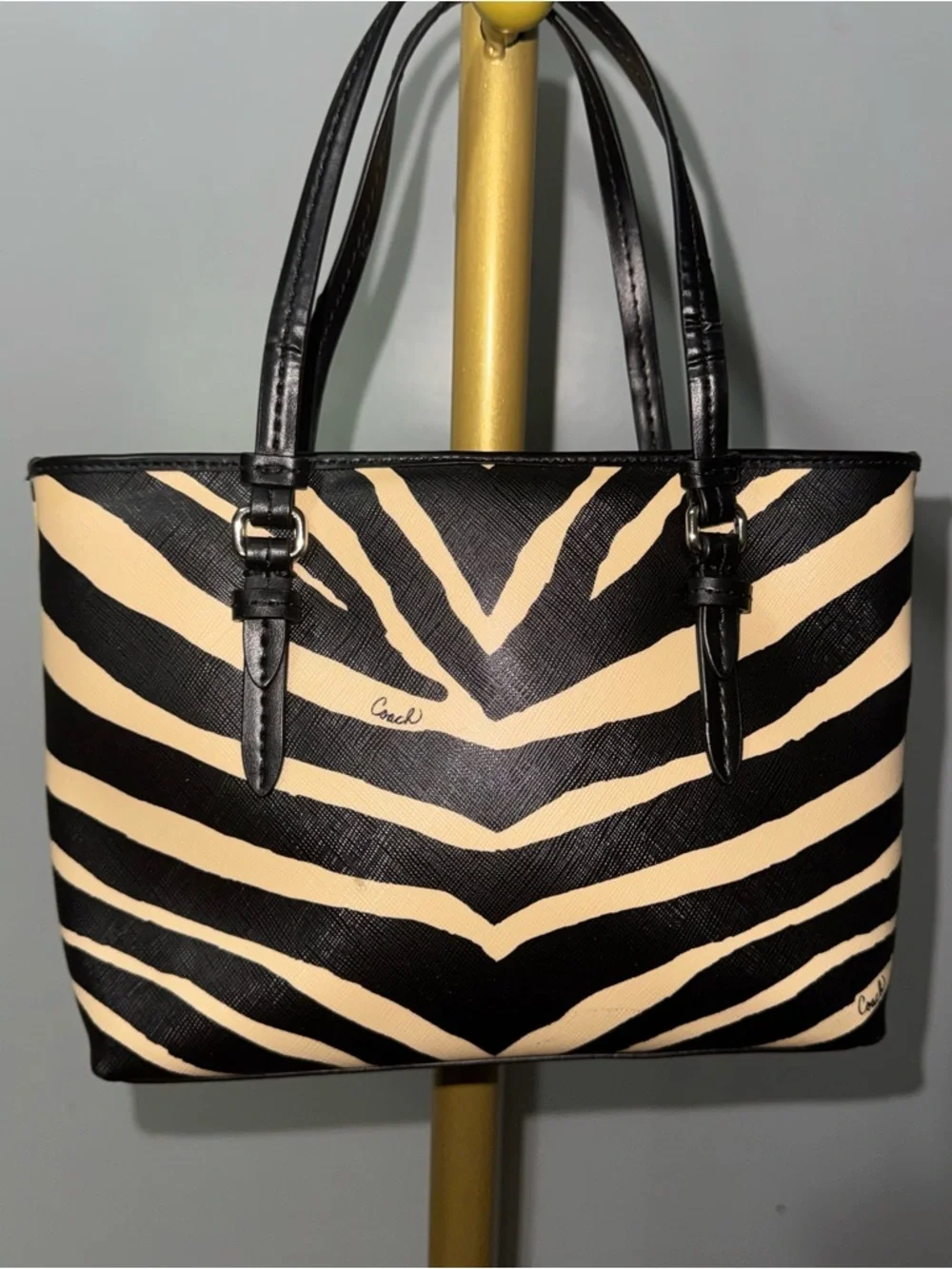 Coach Zebra-Print Mini Tote in Black and Cream - Picture 2 of 9